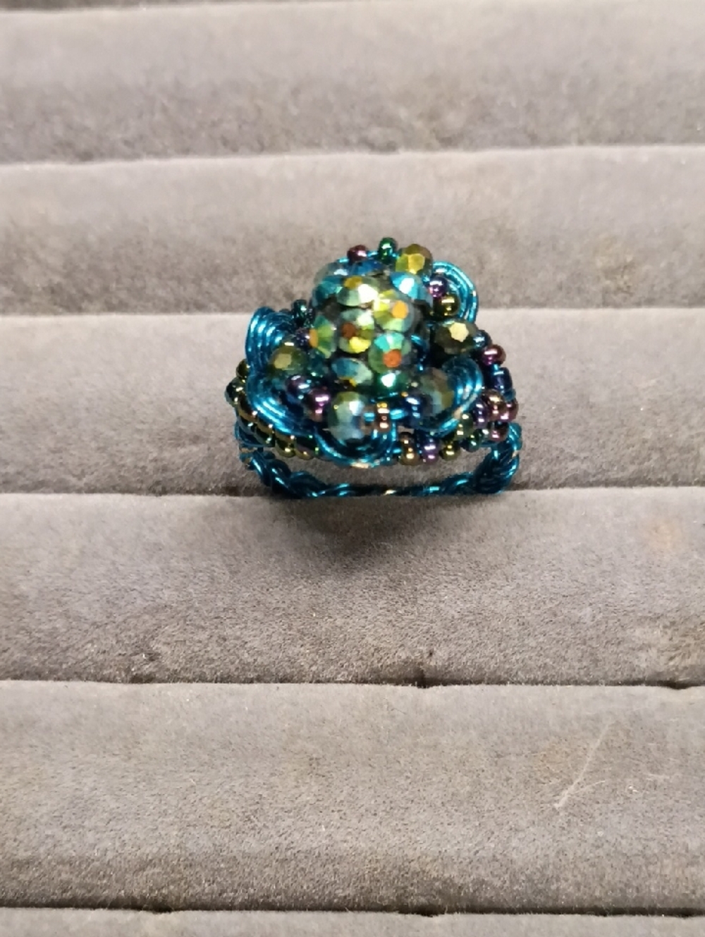 Handcrafted Teal Crystal Flower Ring
